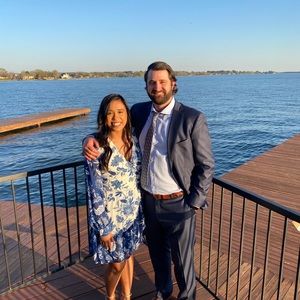 Blue and white dress